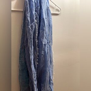Chic Blue Frayed Scarf